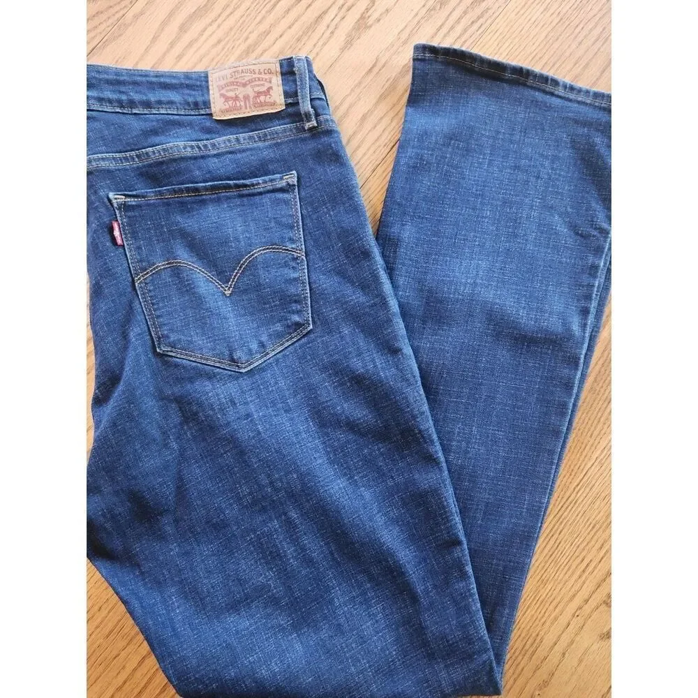 36 Levi's 725 Highrise Bootcut Classic Dark Wash Blue Jeans